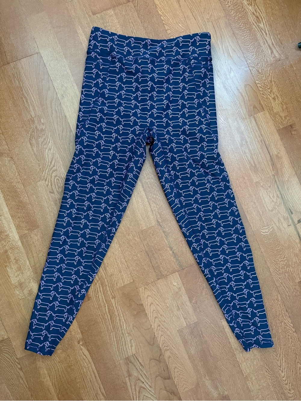 Boden Navy Leggings with Pink Dachshund Outline Print